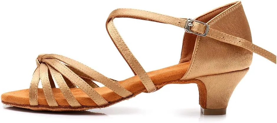 DKZSYIM Girls&Women's Satin Latin Dance Shoes Professional Ballroom Salsa Practice Performance Dancing Shoes, Model XGG-Children