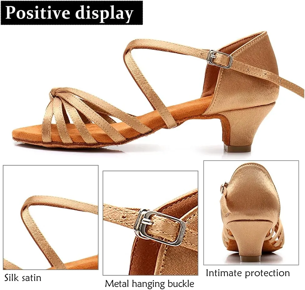 DKZSYIM Girls&Women's Satin Latin Dance Shoes Professional Ballroom Salsa Practice Performance Dancing Shoes, Model XGG-Children