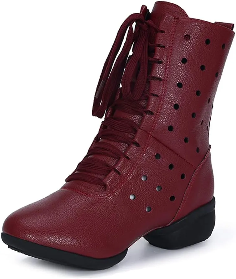 DKZSYIM Women's Leather Sailor Dance Shoes Boost Dance Sneaker/Modern Jazz Ballroom Performance Sports Shoes,Model YMJ-GBX