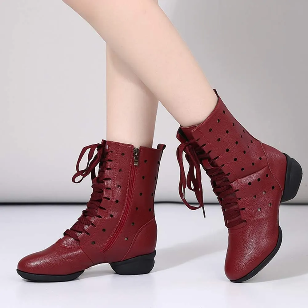 DKZSYIM Women's Leather Sailor Dance Shoes Boost Dance Sneaker/Modern Jazz Ballroom Performance Sports Shoes,Model YMJ-GBX