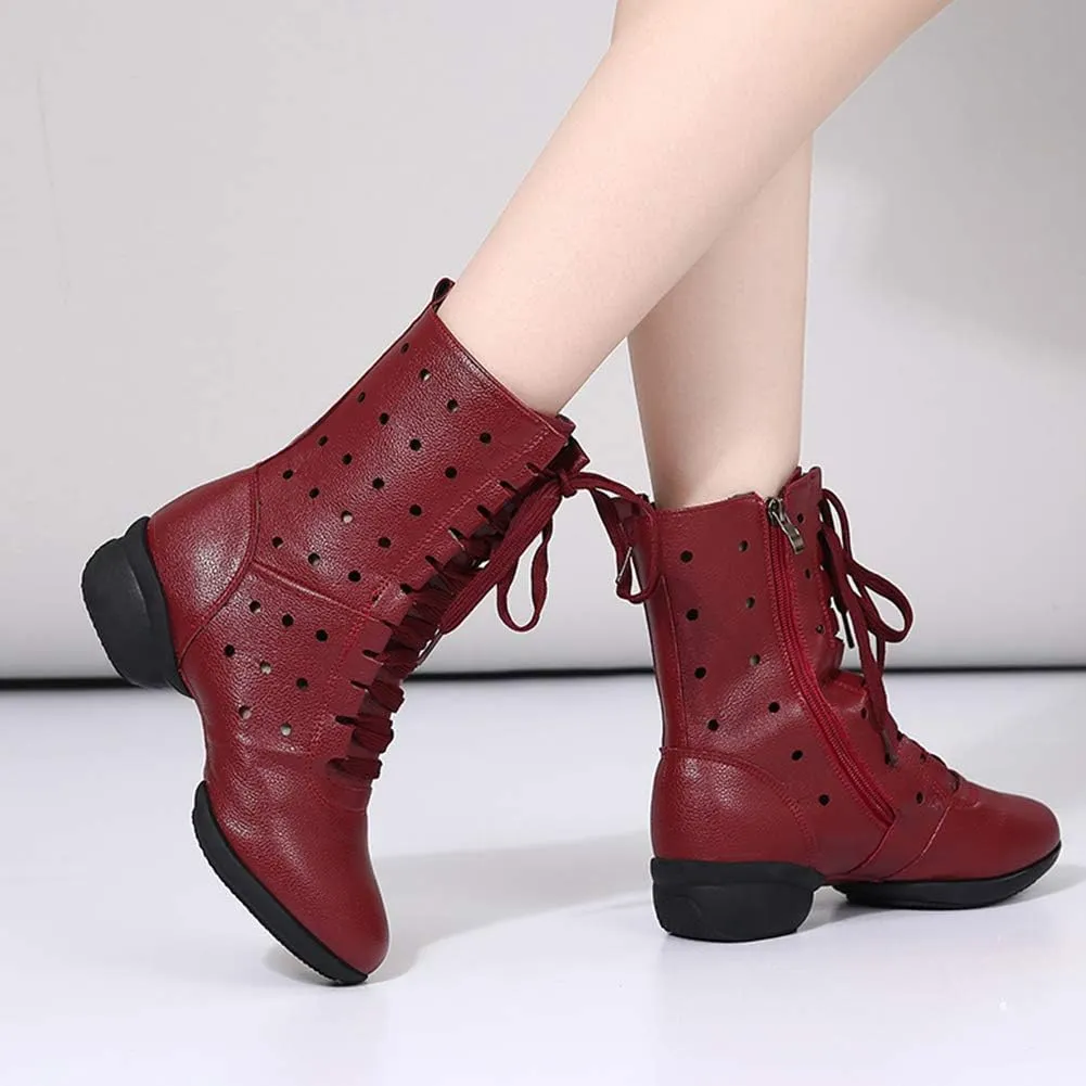 DKZSYIM Women's Leather Sailor Dance Shoes Boost Dance Sneaker/Modern Jazz Ballroom Performance Sports Shoes,Model YMJ-GBX