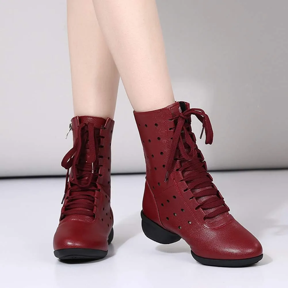 DKZSYIM Women's Leather Sailor Dance Shoes Boost Dance Sneaker/Modern Jazz Ballroom Performance Sports Shoes,Model YMJ-GBX