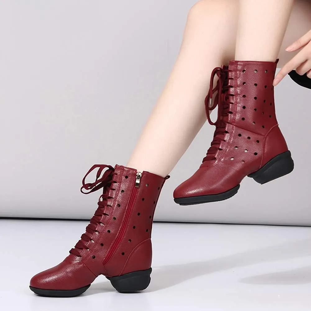 DKZSYIM Women's Leather Sailor Dance Shoes Boost Dance Sneaker/Modern Jazz Ballroom Performance Sports Shoes,Model YMJ-GBX