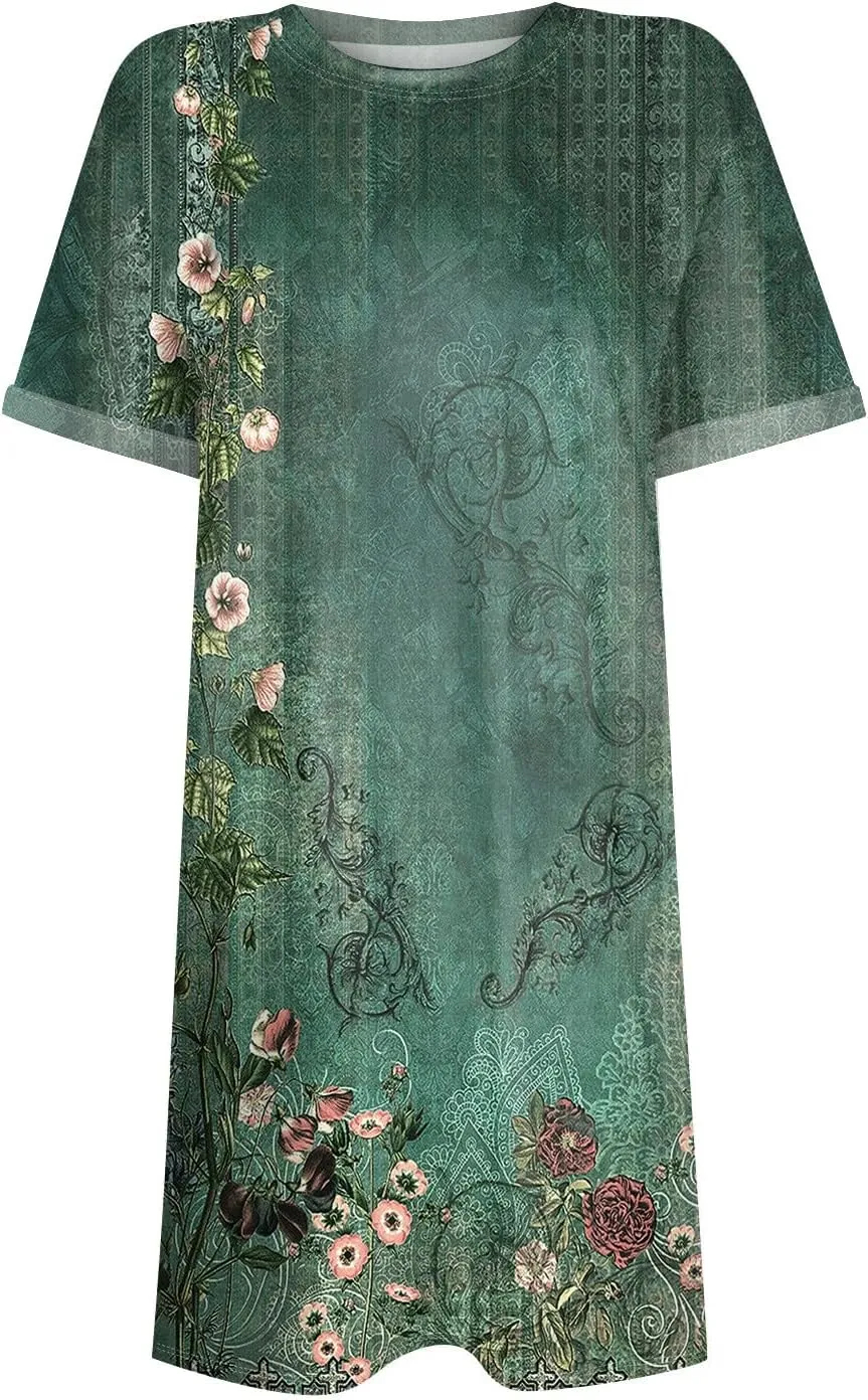DPKLAD Womens Casual Summer T Shirt Dress Loose Short Sleeve Tunic Dress with Pocket for Women