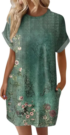 DPKLAD Womens Casual Summer T Shirt Dress Loose Short Sleeve Tunic Dress with Pocket for Women