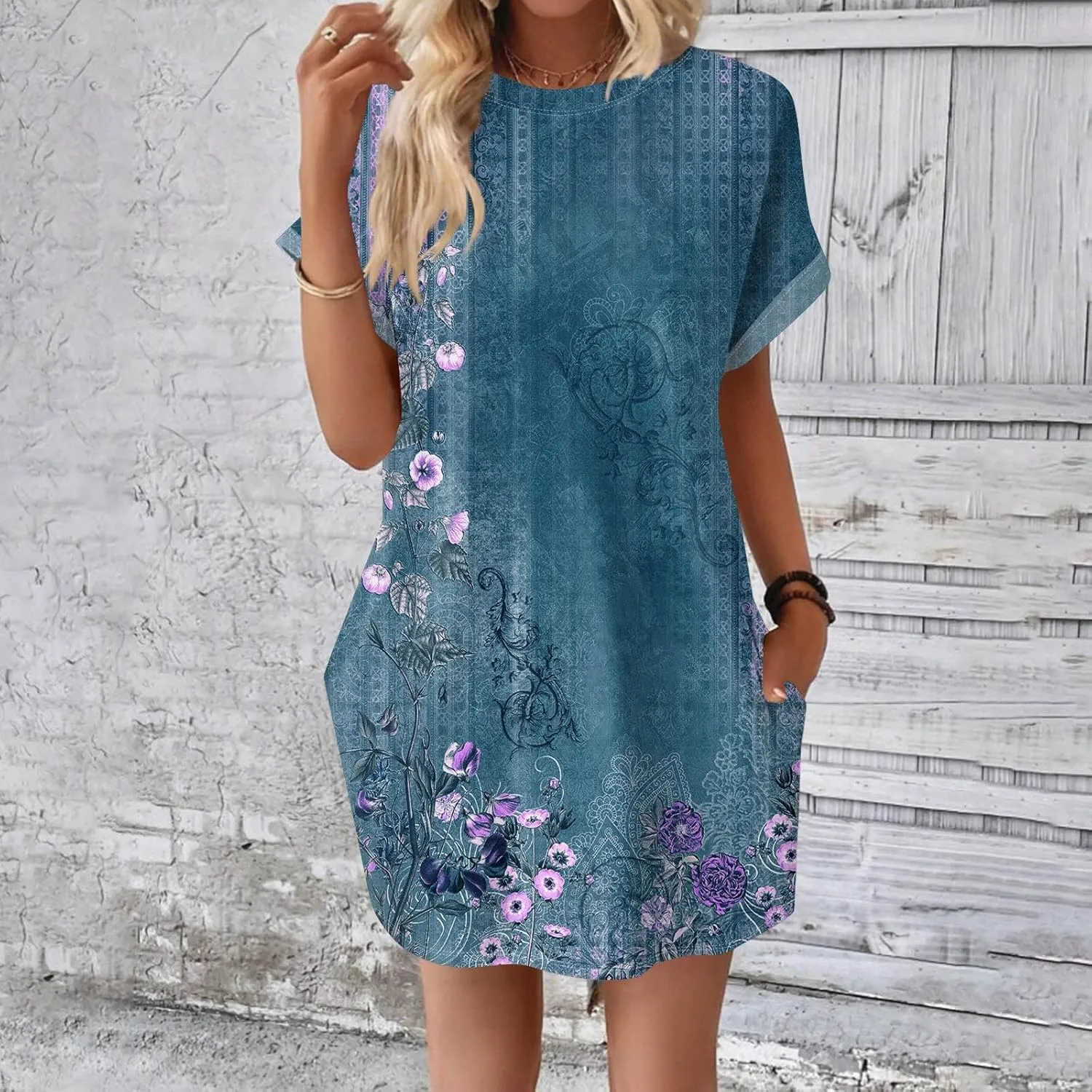 DPKLAD Womens Casual Summer T Shirt Dress Loose Short Sleeve Tunic Dress with Pocket for Women