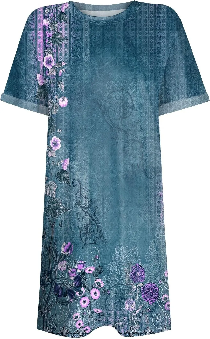 DPKLAD Womens Casual Summer T Shirt Dress Loose Short Sleeve Tunic Dress with Pocket for Women