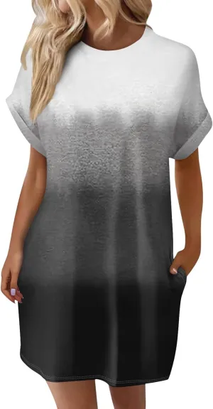DPKLAD Womens Casual Summer T Shirt Dress Loose Short Sleeve Tunic Dress with Pocket for Women