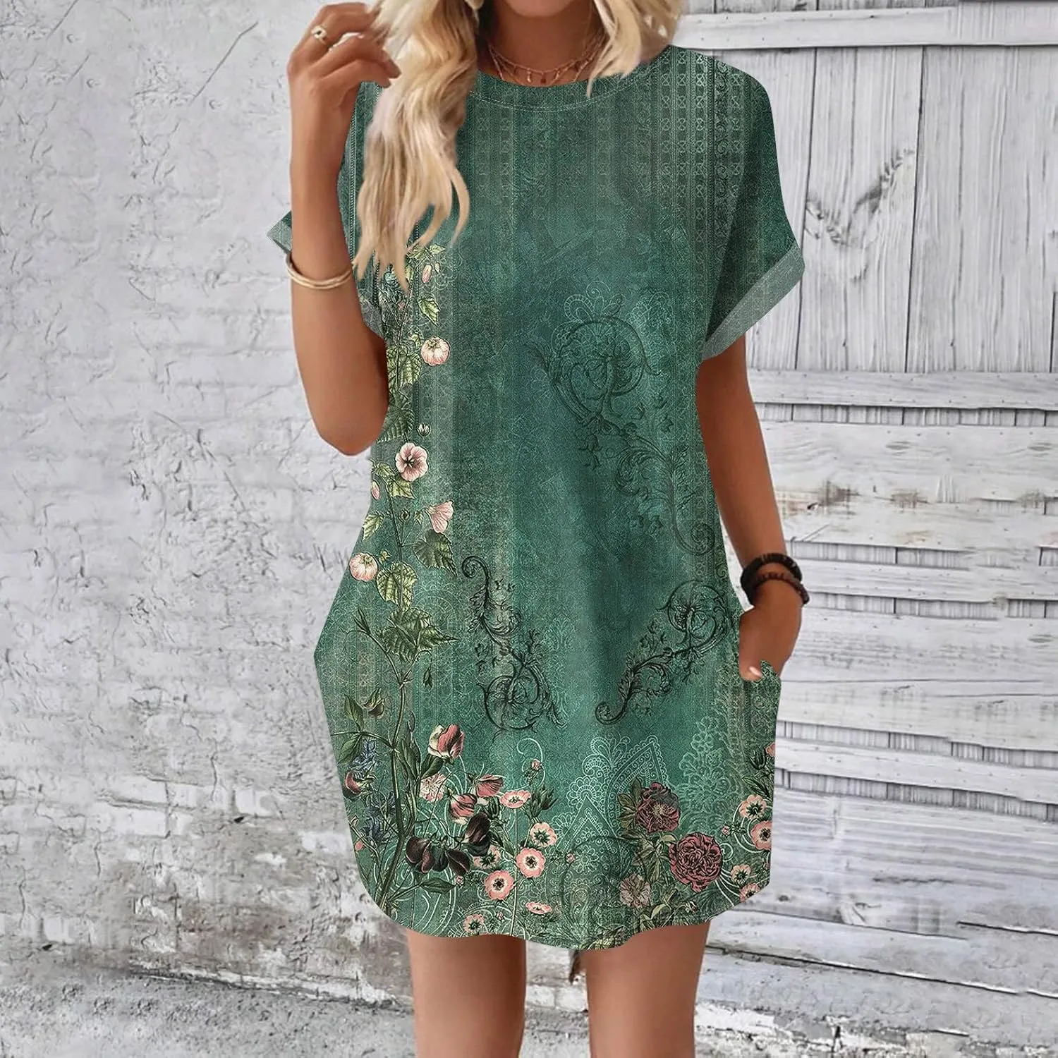 DPKLAD Womens Casual Summer T Shirt Dress Loose Short Sleeve Tunic Dress with Pocket for Women