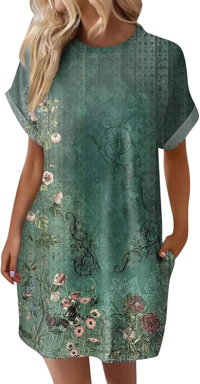 DPKLAD Womens Casual Summer T Shirt Dress Loose Short Sleeve Tunic Dress with Pocket for Women