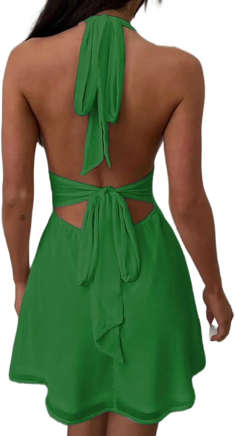 Dresses for Women Sexy Deep V Neck Dress Summer Bodycon Bow Tie Backless Sundress Cocktail Dresses 2025