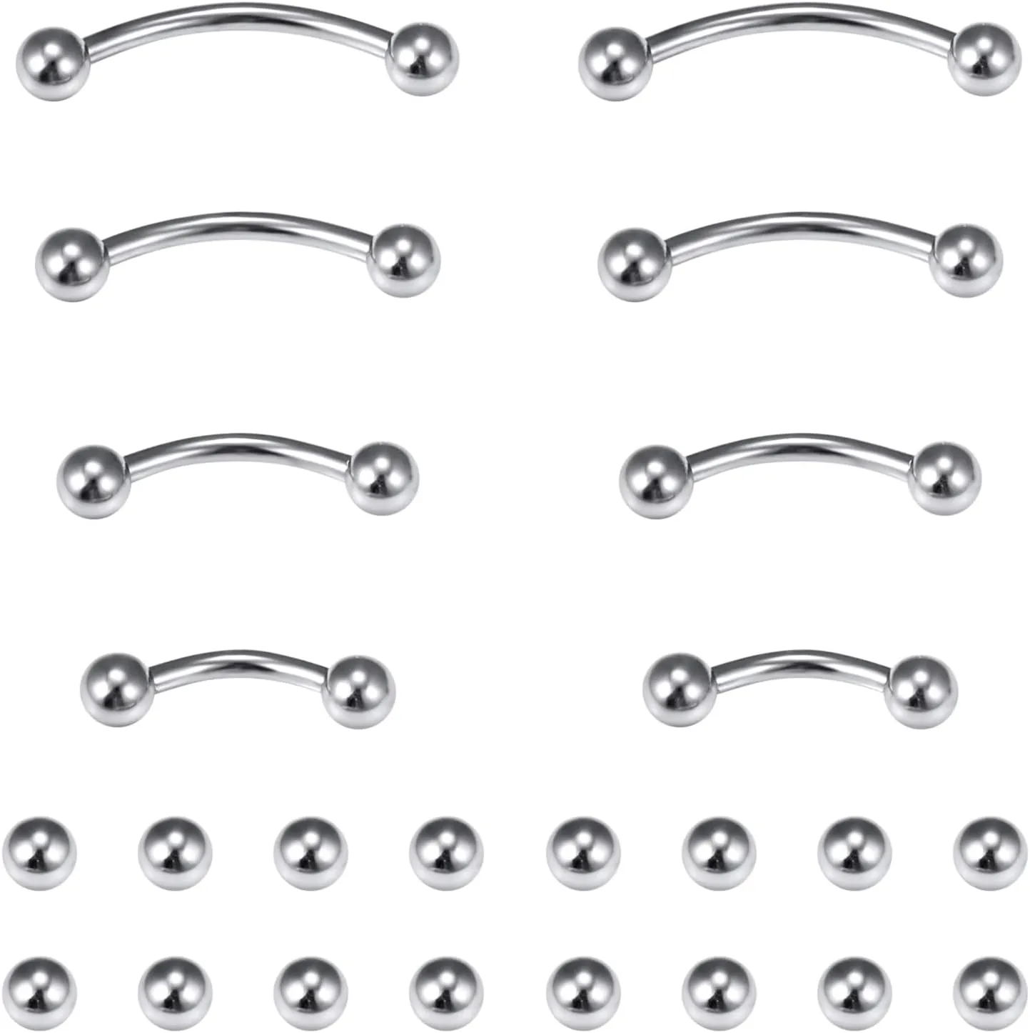 Dyknasz 20G 16G Eyebrow Piercing Jewelry Stainless Steel Vertical Labret Lip Jewelry Curved Barbell Rook Piercing Jewelry Small Belly Button Ring for Women Men