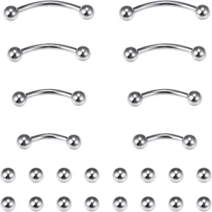 Dyknasz 20G 16G Eyebrow Piercing Jewelry Stainless Steel Vertical Labret Lip Jewelry Curved Barbell Rook Piercing Jewelry Small Belly Button Ring for Women Men