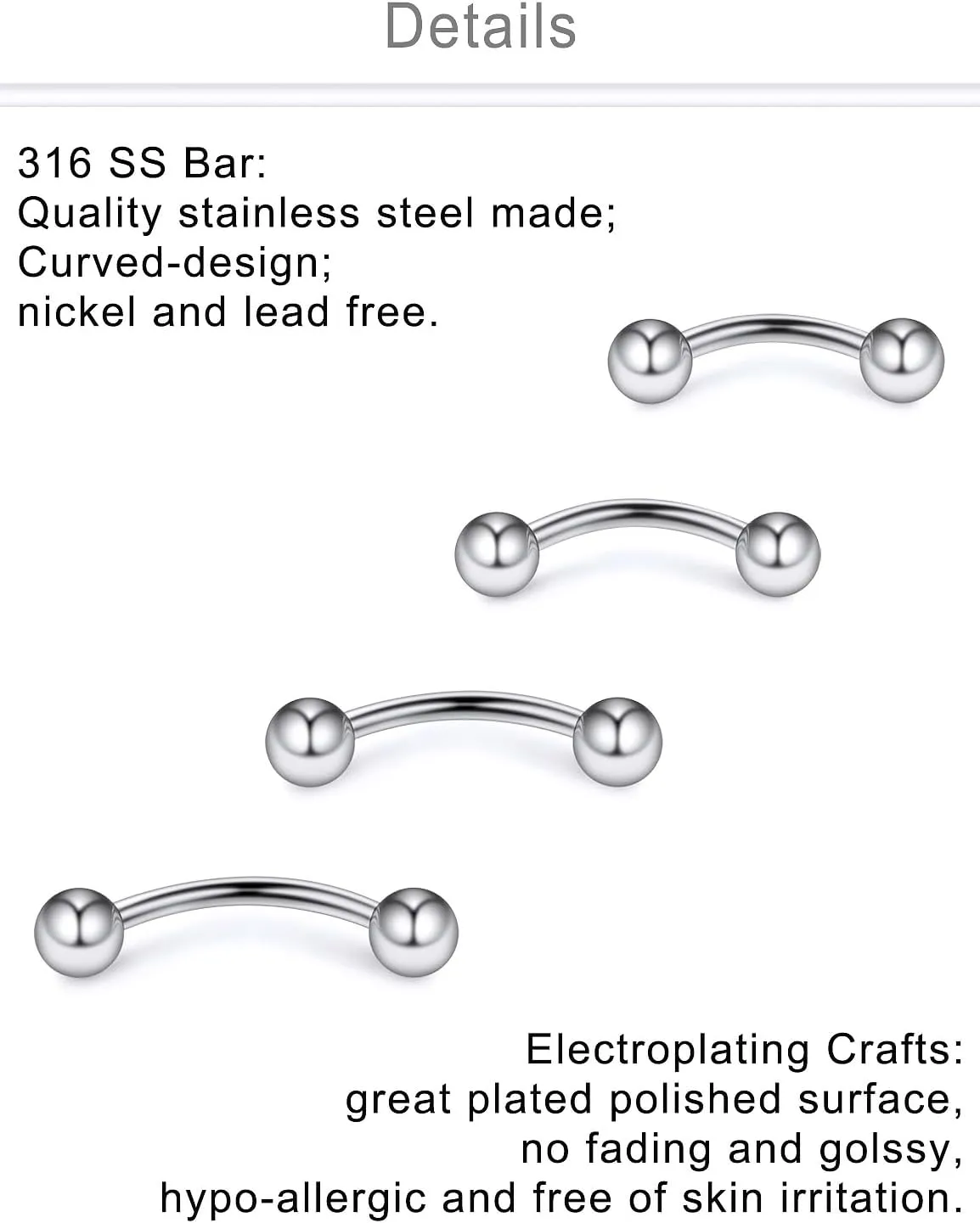 Dyknasz 20G 16G Eyebrow Piercing Jewelry Stainless Steel Vertical Labret Lip Jewelry Curved Barbell Rook Piercing Jewelry Small Belly Button Ring for Women Men