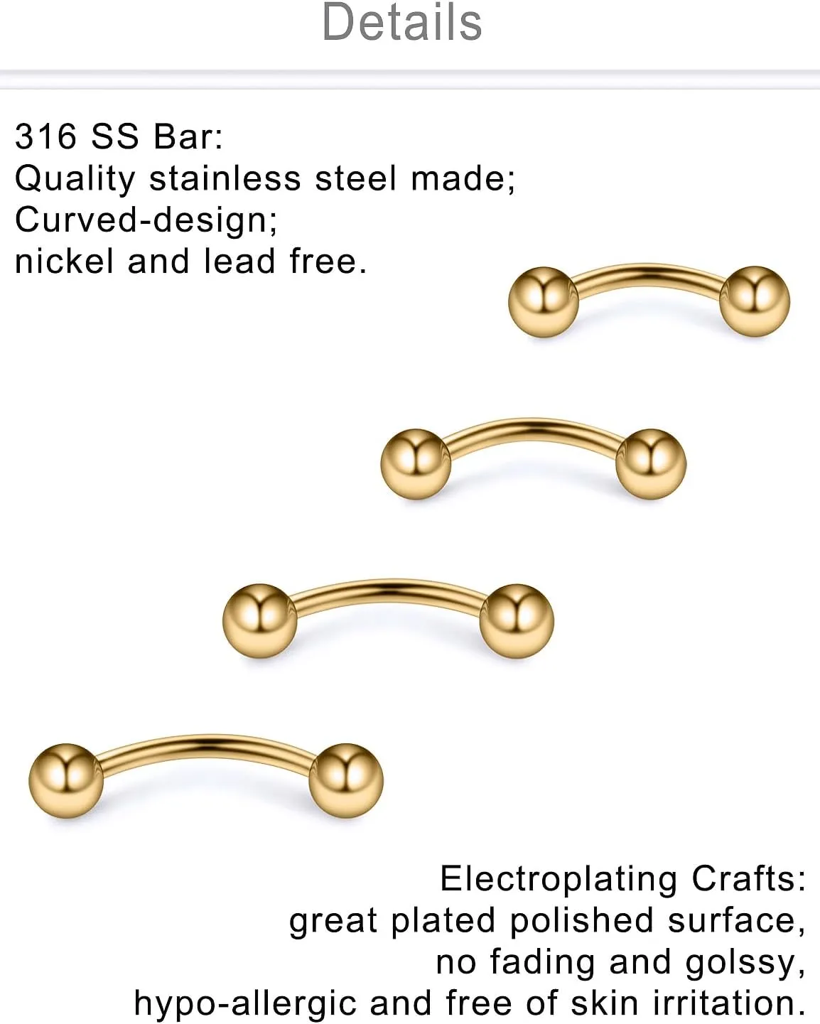 Dyknasz 20G 16G Eyebrow Piercing Jewelry Stainless Steel Vertical Labret Lip Jewelry Curved Barbell Rook Piercing Jewelry Small Belly Button Ring for Women Men