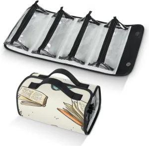 Education Books Foldable Toiletry Bag with Detachable Removable Pouches Hanging 4 in 1 Roll Up Large Makeup Toiletry Organizer Storage Bag with Handle