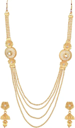 Efulgenz Indian Gold Jewelry Indian Jewelry Sets for Women Gold Necklace Bollywood Multi Layered Traditional Beaded Wedding Temple Necklace Earrings Jewelry Set for Women