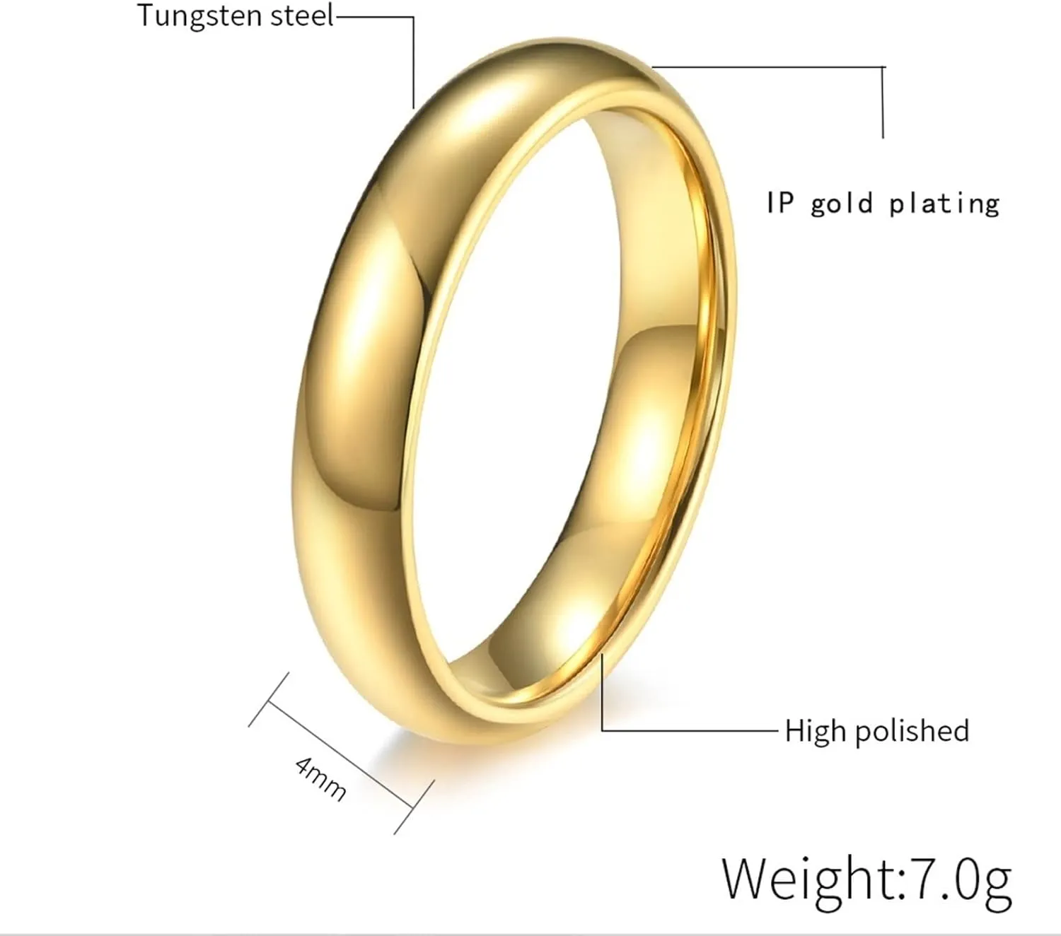 Epinki Ring Gold Band, 4MM Tungsten Polished Ring Jewelry Wedding Rings 2PCS Couples Jewelry