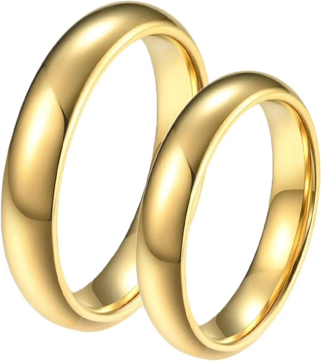 Epinki Ring Gold Band, 4MM Tungsten Polished Ring Jewelry Wedding Rings 2PCS Couples Jewelry