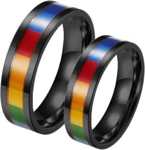 Epinki Ring Stainless Steel, 6MM Black LGBT Ring Jewelry Rings Simple 2PCS Couples Jewelry