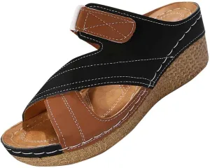 Espadrilles Wedges for Women Open Toe Orthopedic Sandal with Arch Support Wide Width Platform Slipper Dressy Summer Slip On Slides