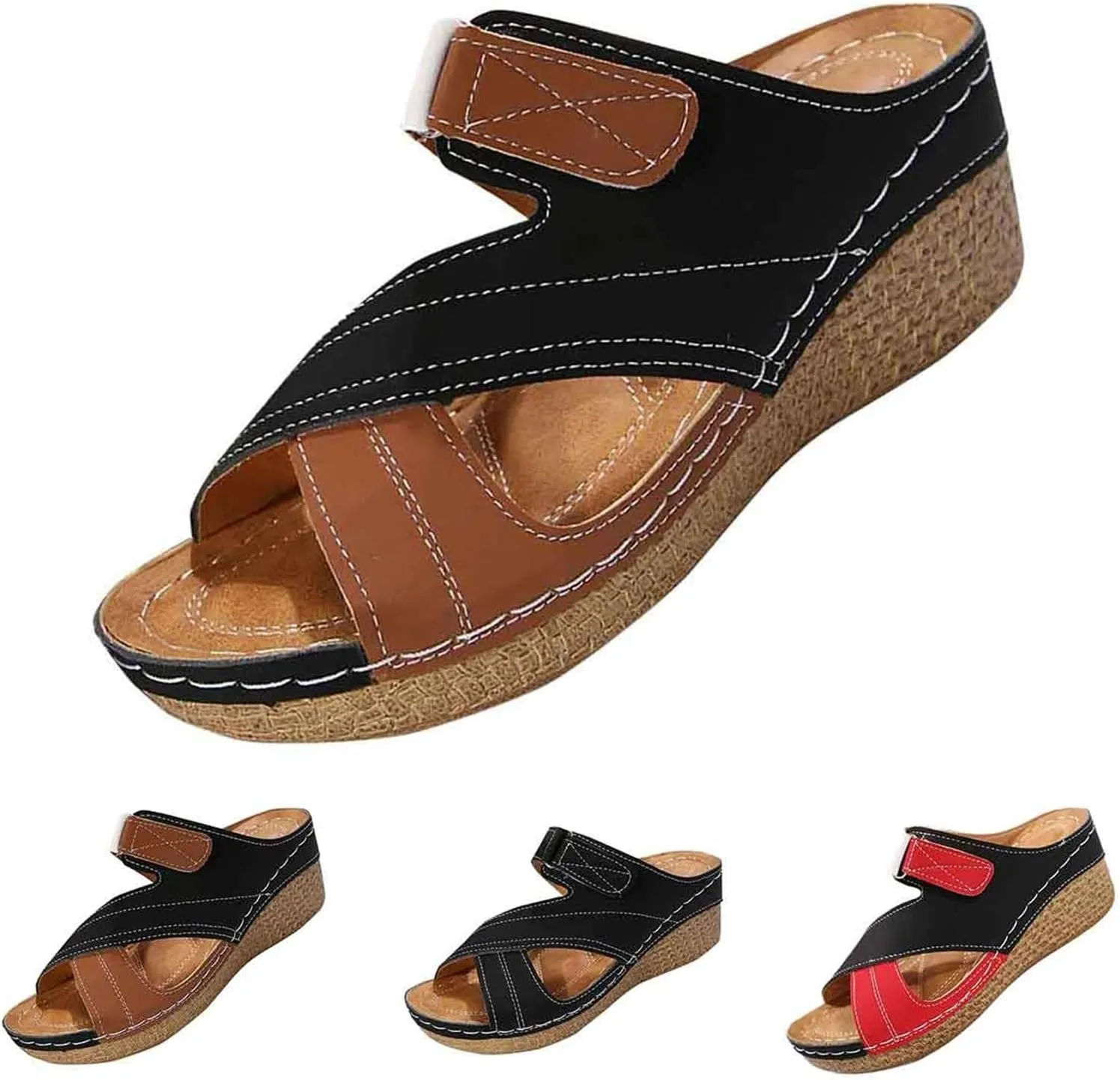 Espadrilles Wedges for Women Open Toe Orthopedic Sandal with Arch Support Wide Width Platform Slipper Dressy Summer Slip On Slides