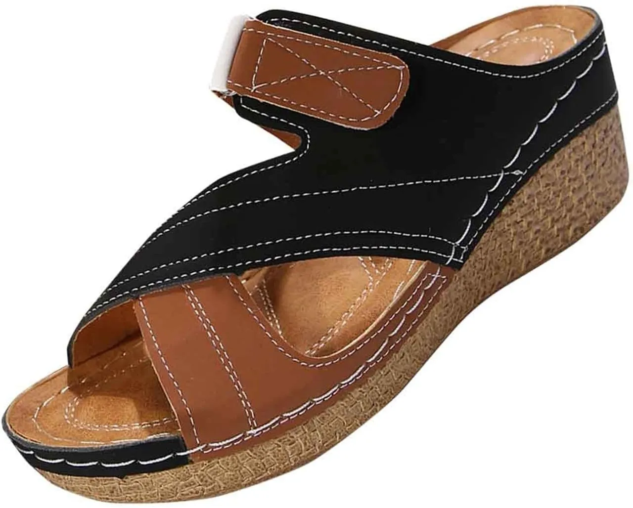 Espadrilles Wedges for Women Open Toe Orthopedic Sandal with Arch Support Wide Width Platform Slipper Dressy Summer Slip On Slides