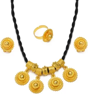 Ethiopian Traditional Jewelry | Eritrean Jewelry for Women Set | Ethiopian African Jewelry Wedding Sets Includes Cross Pendant Black Rope Earrings Ring Sets African Eritrean Religion