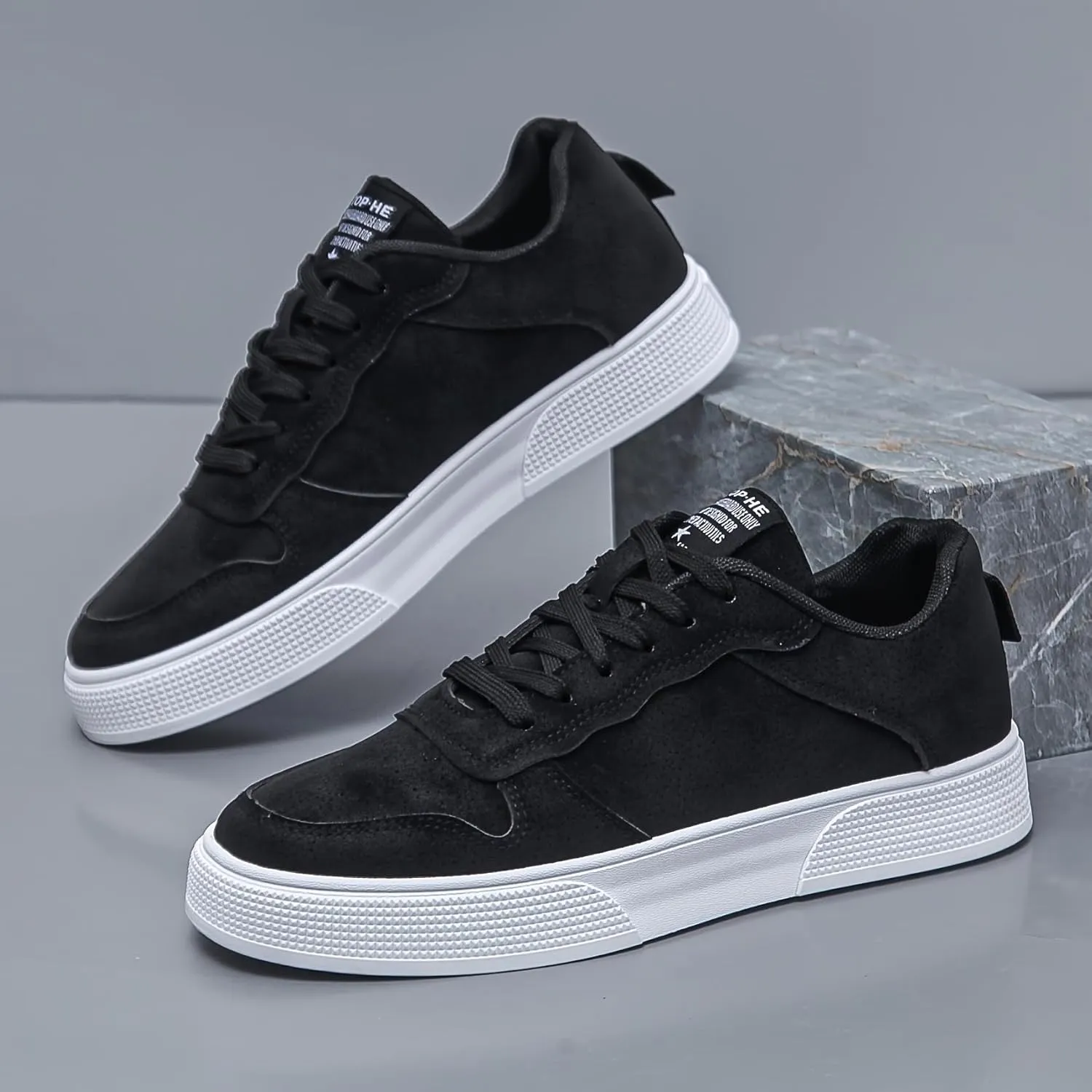 Everyday Comfort Men's Casual Lace-Up Sneakers - Olive Green Low-Top Skate Shoes with White Sole, Breathable Fabric Lining, and Durable PVC Outsole for All-Day Comfort