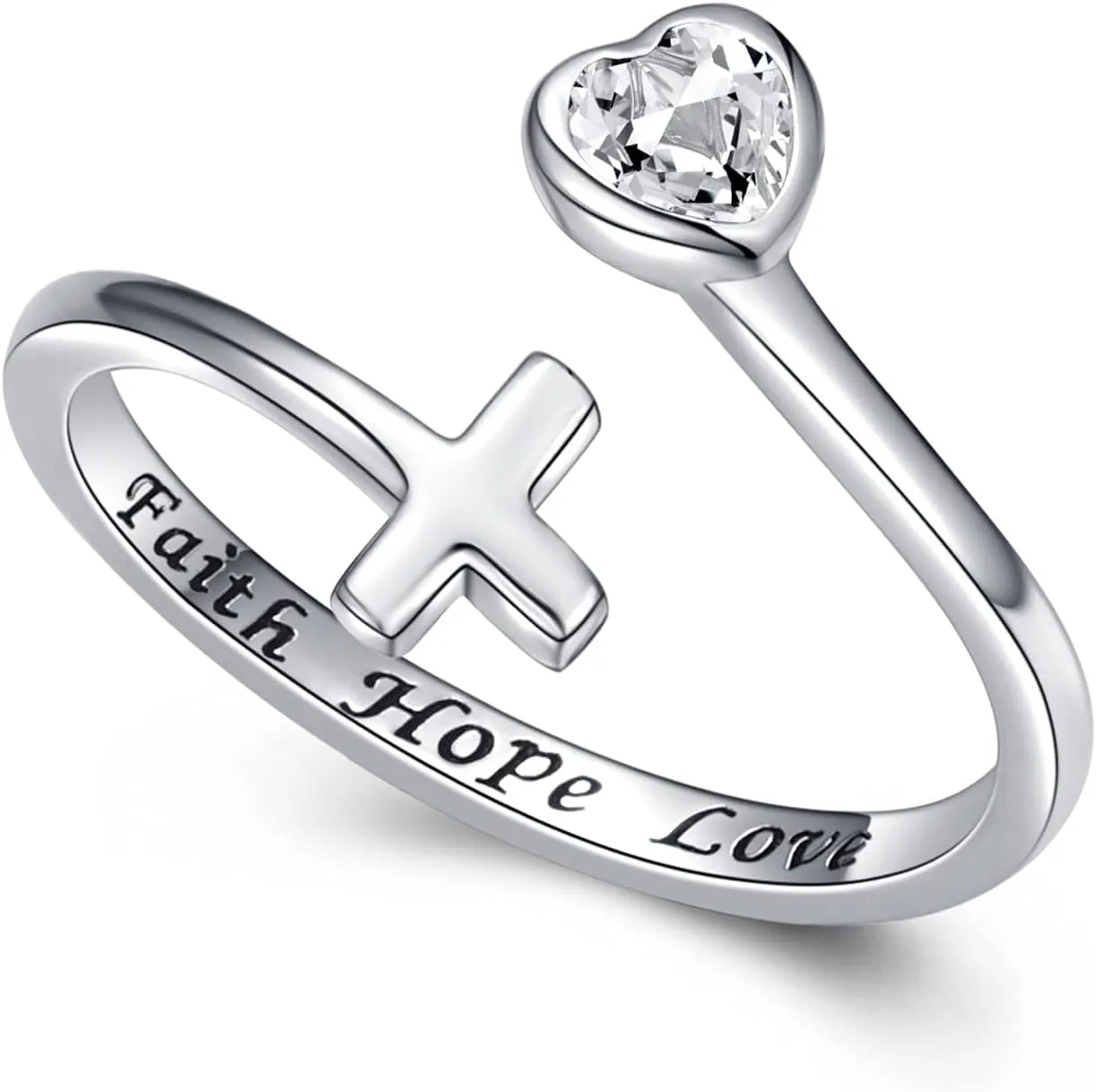 Faith Hope Love Jewelry for Women: 925 Sterling Silver Cross Ring Inspirational Jewelry Gift