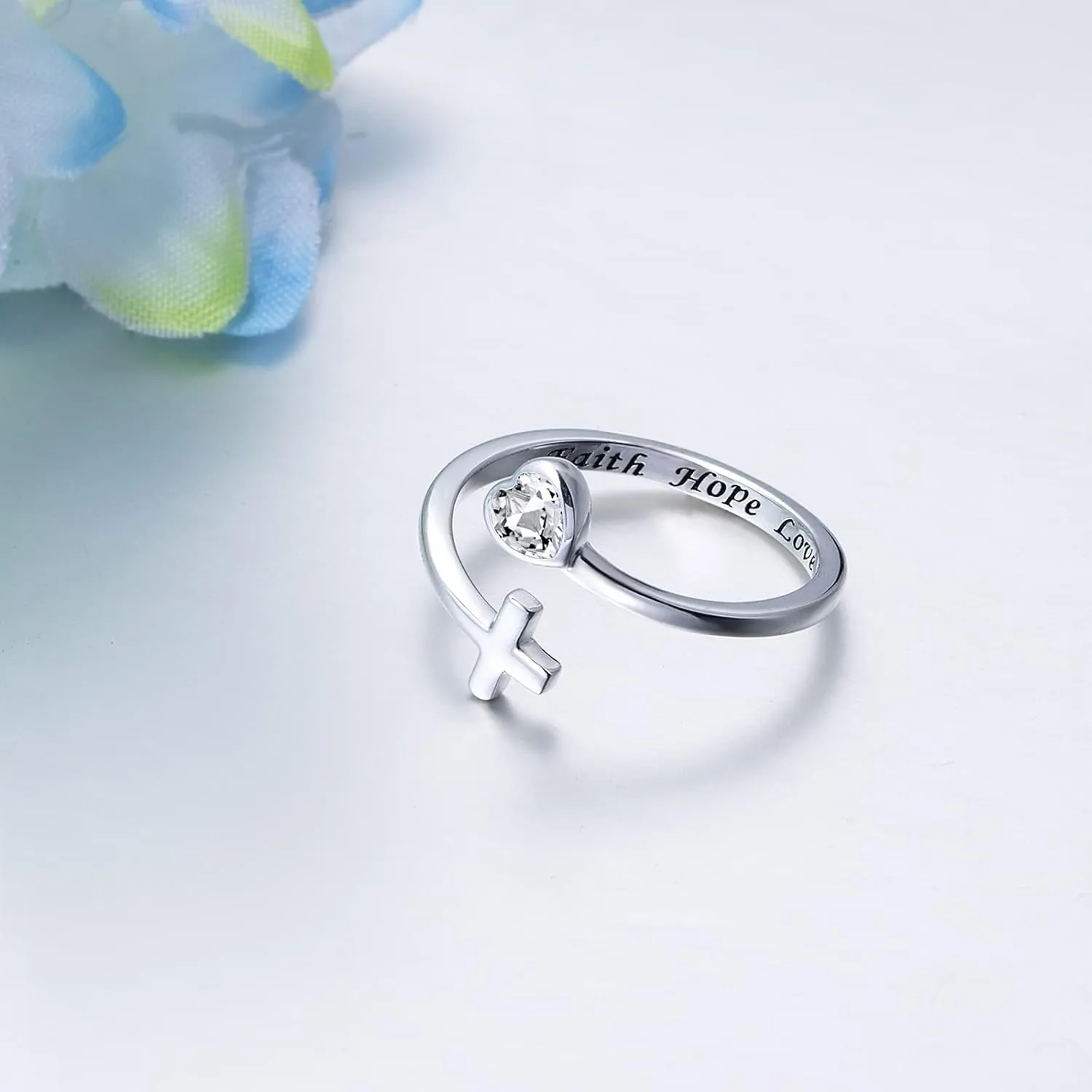 Faith Hope Love Jewelry for Women: 925 Sterling Silver Cross Ring Inspirational Jewelry Gift