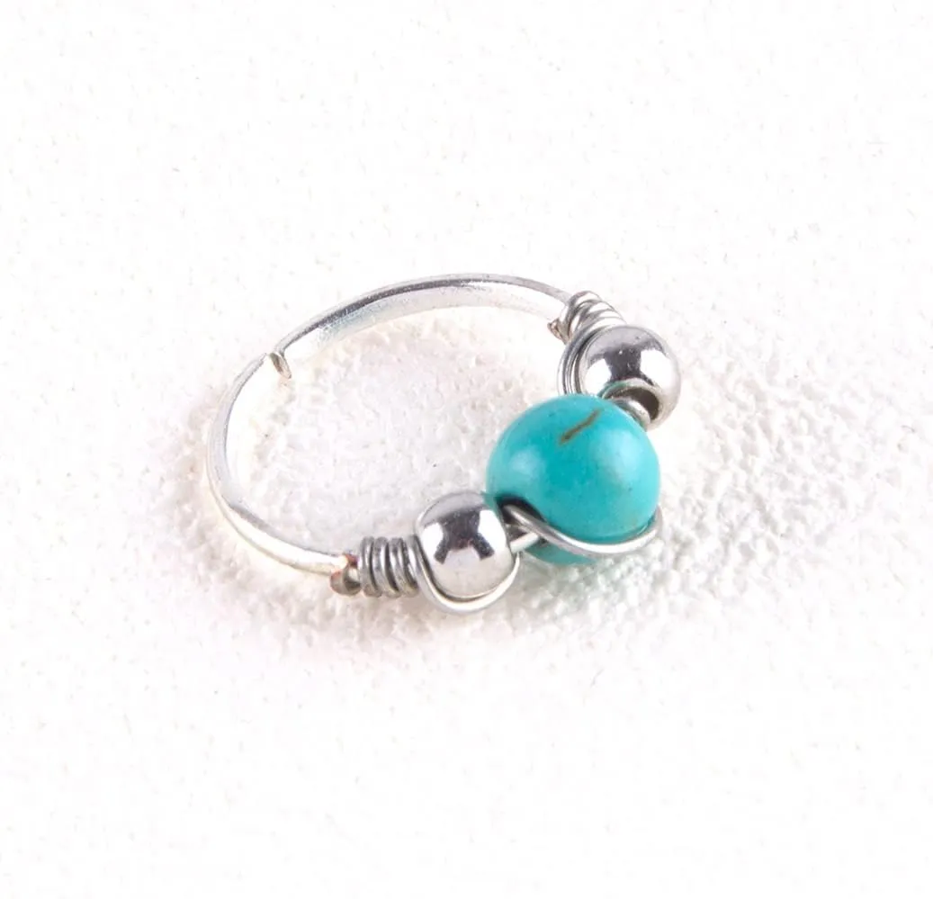 Fashion Jewelry 10/12 mm Stainless Steel Turquoise Nostril Hoop Nose Earring Piercing Jewelry
