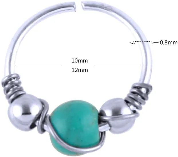 Fashion Jewelry 10/12 mm Stainless Steel Turquoise Nostril Hoop Nose Earring Piercing Jewelry