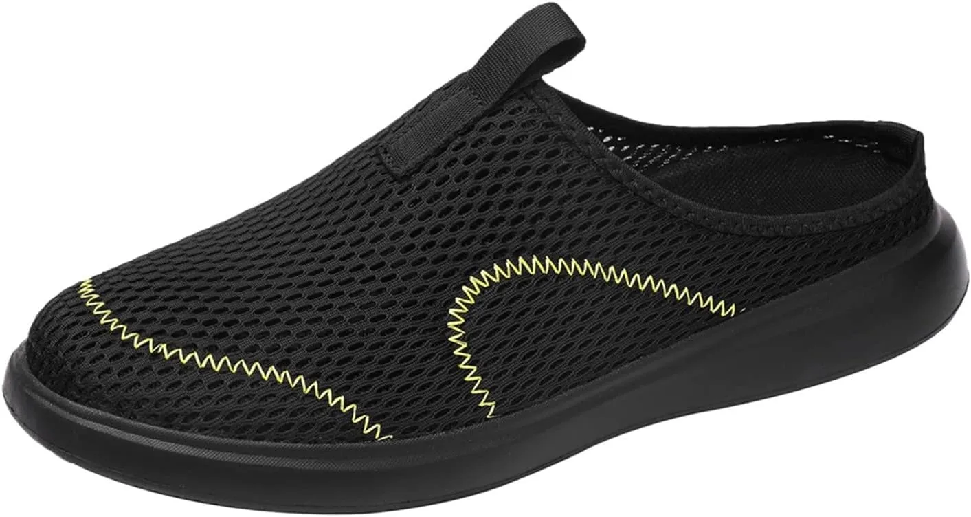 Fashion Summer Men Breathable Mesh Shallow Mouth Slip On Lightweight Casual Shoes Tops Mens Sneaker (Black, 12)