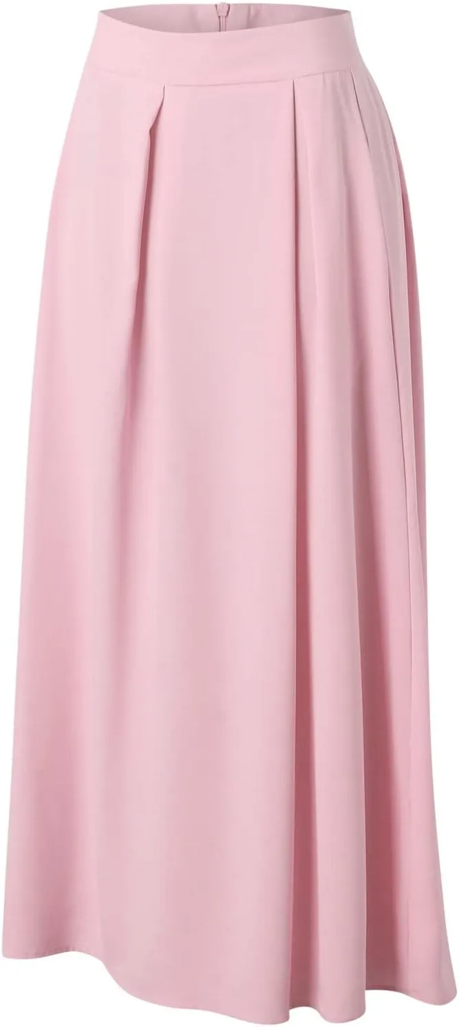 Fashion Women Skirt Elastic Waist A-Line High Waist Skirt Spring Dresses Midi Skirts Solid Skirt Double Slit