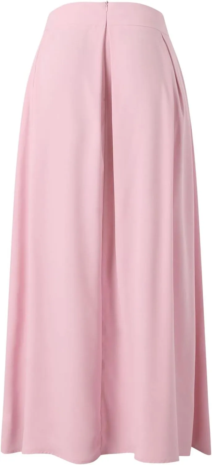 Fashion Women Skirt Elastic Waist A-Line High Waist Skirt Spring Dresses Midi Skirts Solid Skirt Double Slit