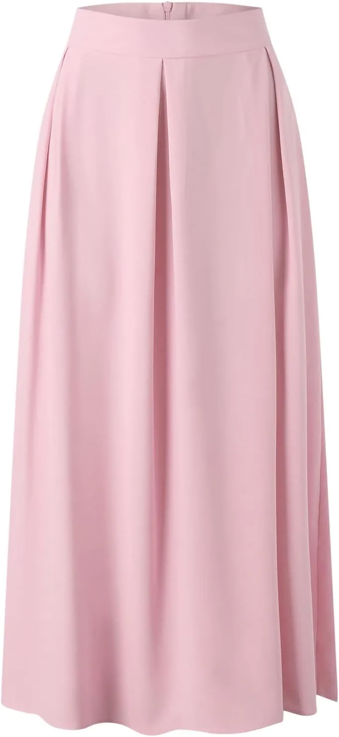 Fashion Women Skirt Elastic Waist A-Line High Waist Skirt Spring Dresses Midi Skirts Solid Skirt Double Slit