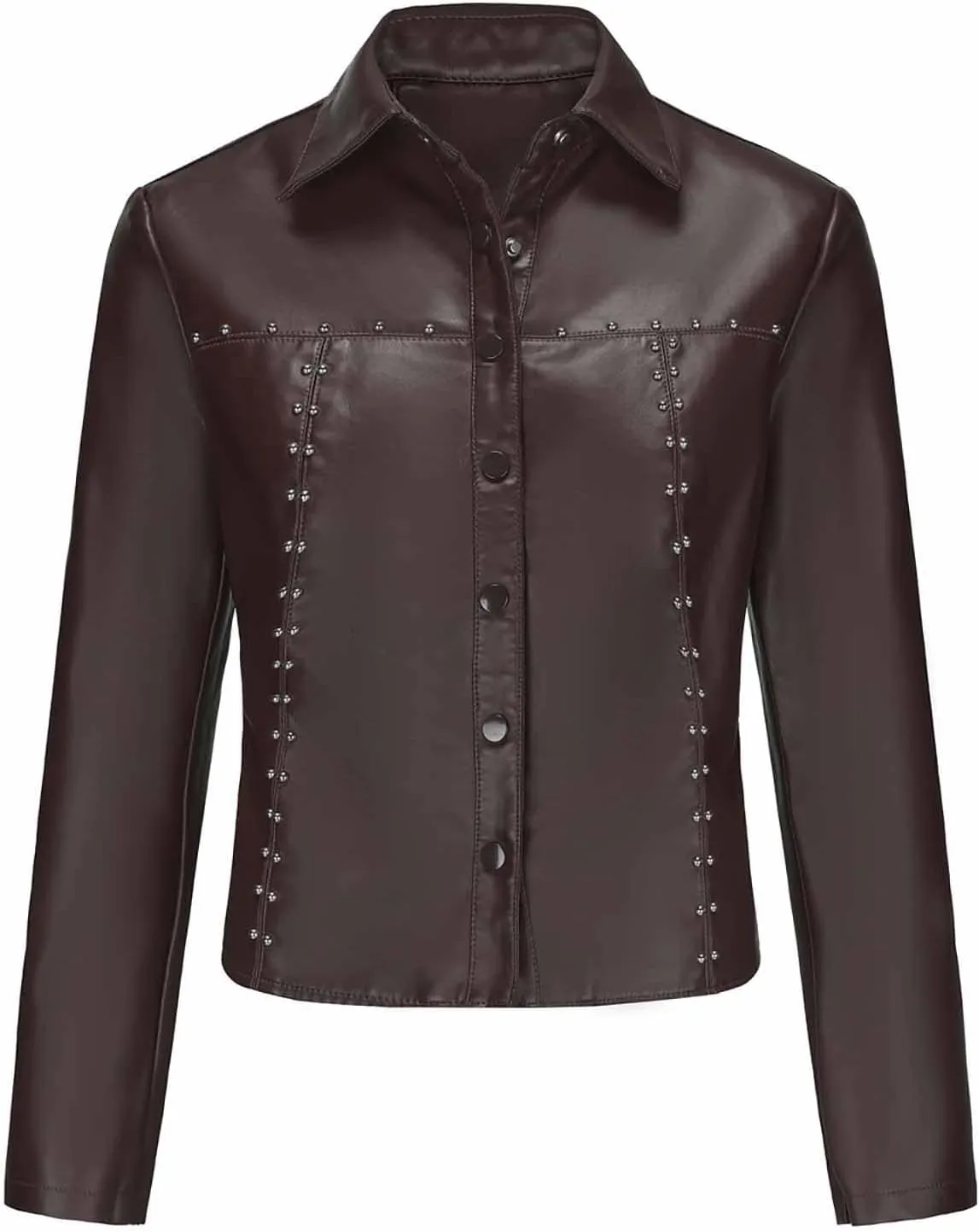 Faux Leather Jacket Women Studded Rivet Moto Biker Short Lapel Coat Leather Blazer Jackets for Spring Fall Fashion