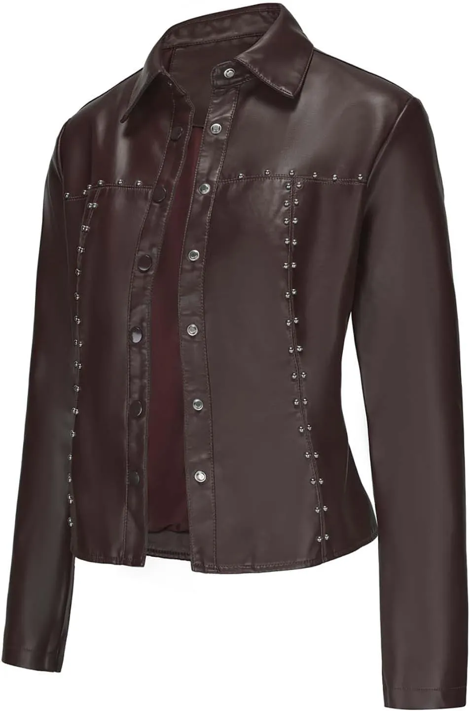 Faux Leather Jacket Women Studded Rivet Moto Biker Short Lapel Coat Leather Blazer Jackets for Spring Fall Fashion