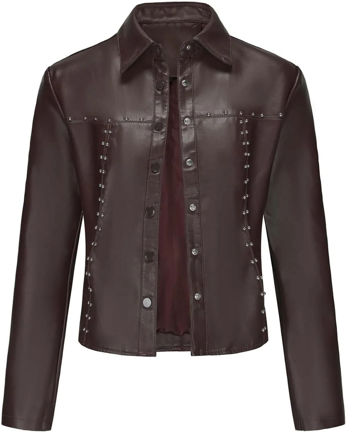 Faux Leather Jacket Women Studded Rivet Moto Biker Short Lapel Coat Leather Blazer Jackets for Spring Fall Fashion