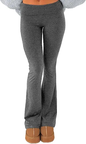 Fawjsais Flare Leggings for Women Skinny Fold Over Leggings Bootcut Yoga Pants Low Rise Sweatpants