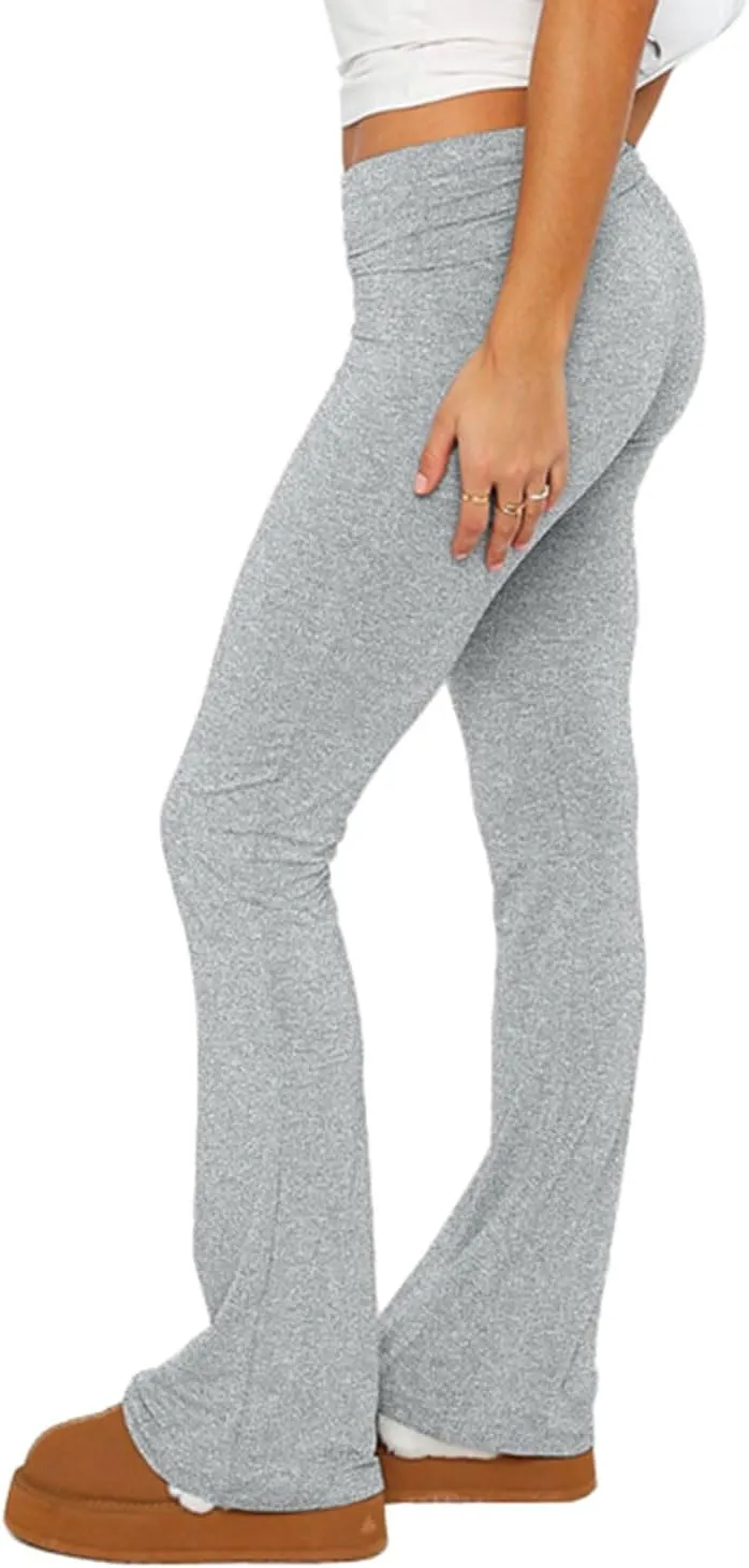 Fawjsais Flare Leggings for Women Skinny Fold Over Leggings Bootcut Yoga Pants Low Rise Sweatpants