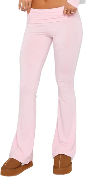 Fawjsais Flare Leggings for Women Skinny Fold Over Leggings Bootcut Yoga Pants Low Rise Sweatpants