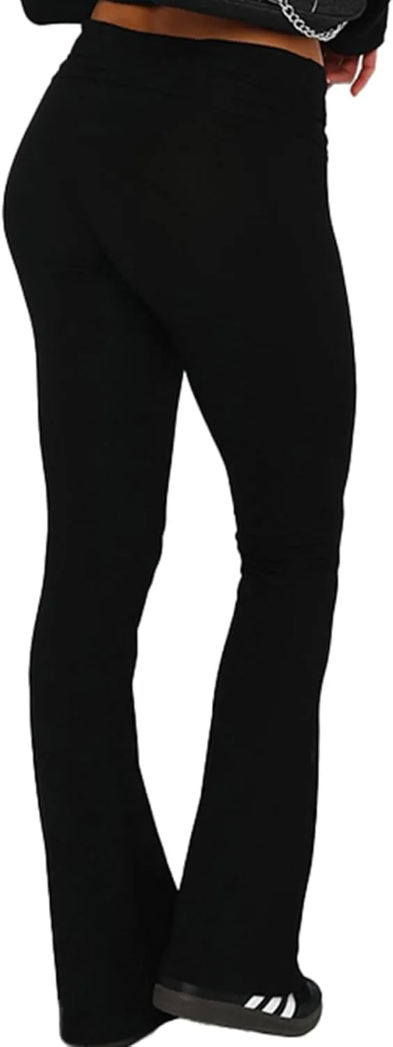 Fawjsais Flare Leggings for Women Skinny Fold Over Leggings Bootcut Yoga Pants Low Rise Sweatpants