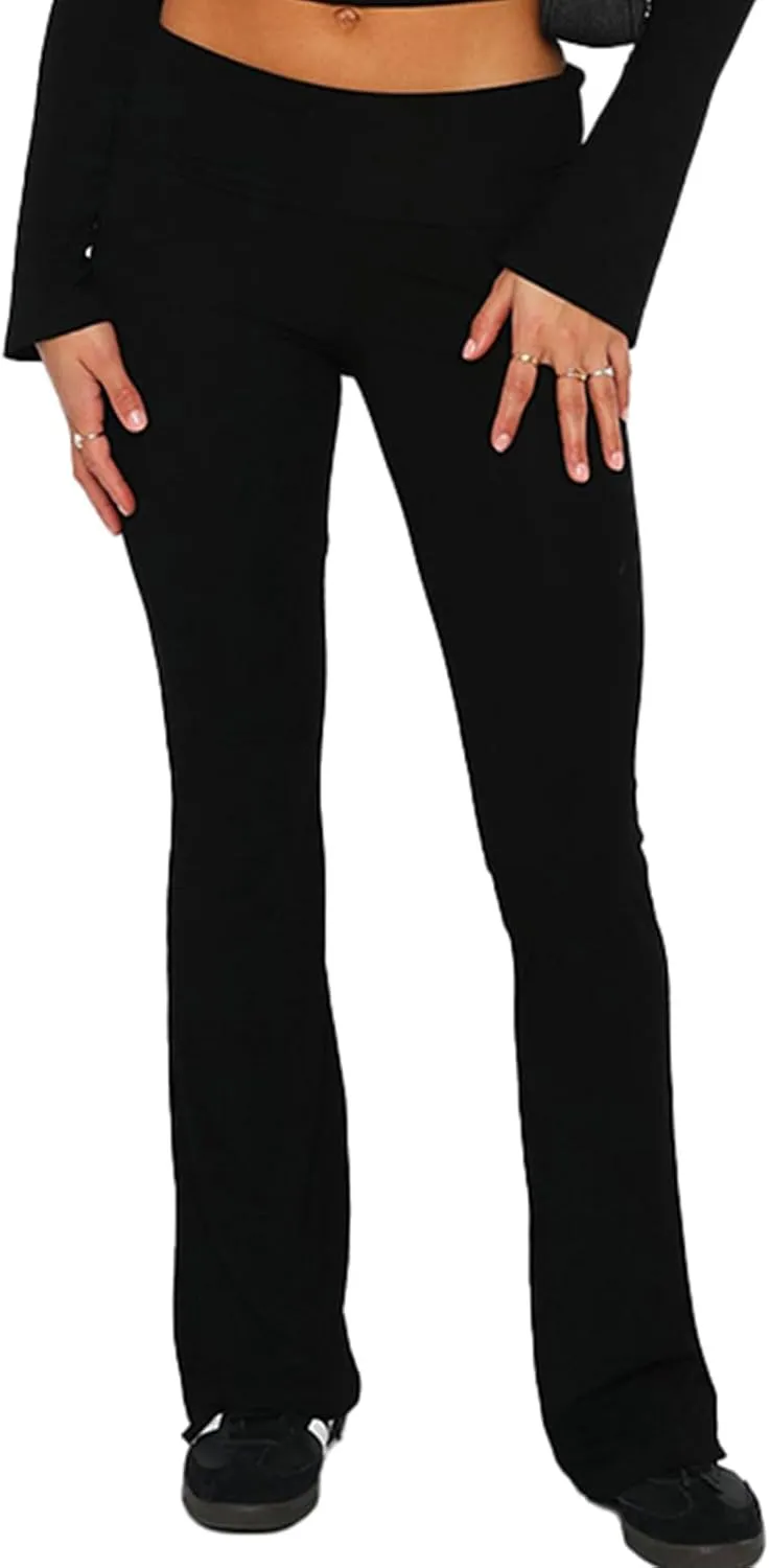 Fawjsais Flare Leggings for Women Skinny Fold Over Leggings Bootcut Yoga Pants Low Rise Sweatpants