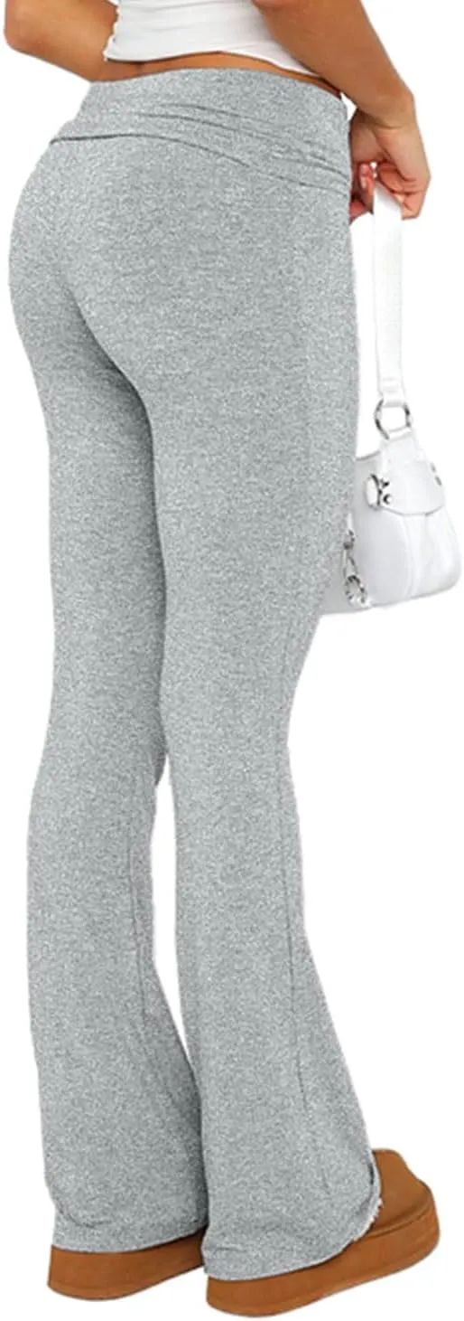 Fawjsais Flare Leggings for Women Skinny Fold Over Leggings Bootcut Yoga Pants Low Rise Sweatpants