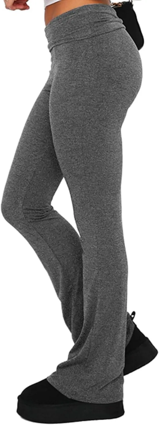 Fawjsais Flare Leggings for Women Skinny Fold Over Leggings Bootcut Yoga Pants Low Rise Sweatpants