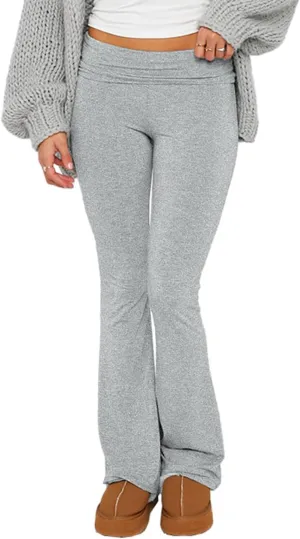 Fawjsais Flare Leggings for Women Skinny Fold Over Leggings Bootcut Yoga Pants Low Rise Sweatpants