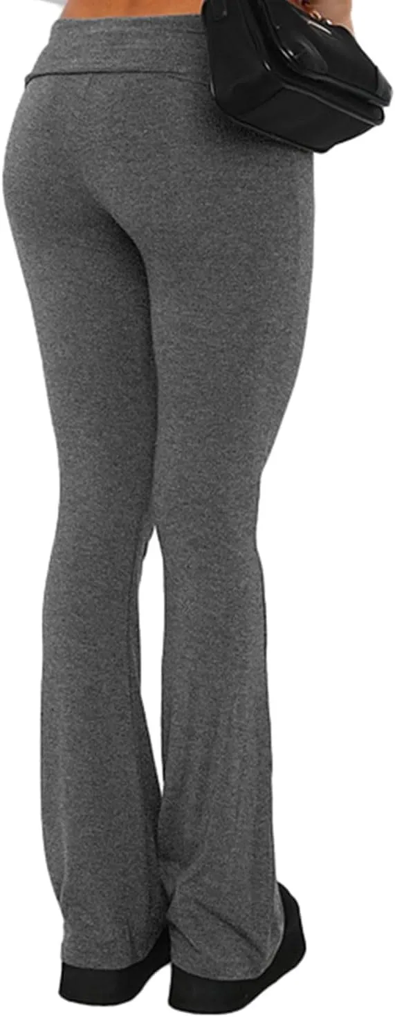 Fawjsais Flare Leggings for Women Skinny Fold Over Leggings Bootcut Yoga Pants Low Rise Sweatpants