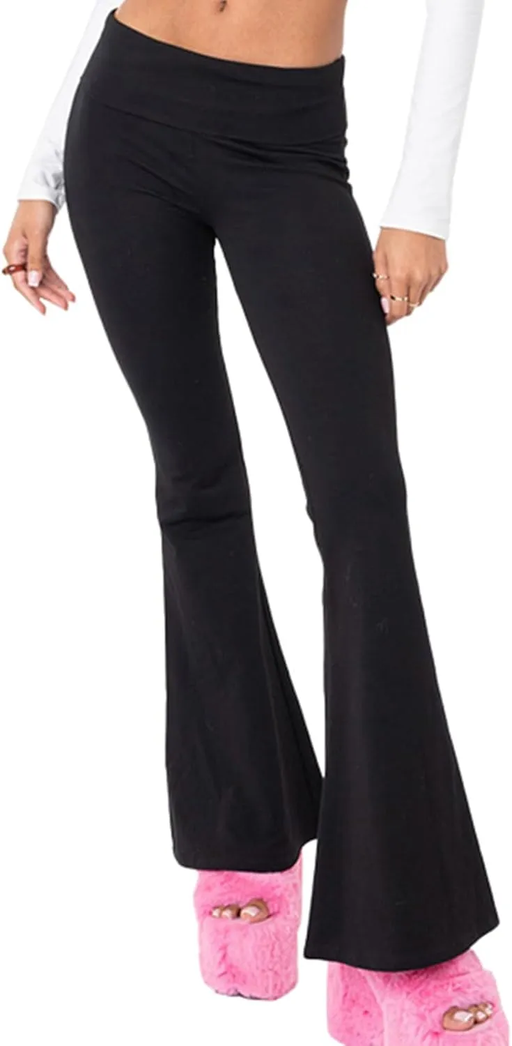 Fawjsais Flare Leggings for Women Skinny Fold Over Leggings Bootcut Yoga Pants Low Rise Sweatpants